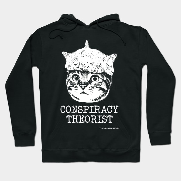 Funny Tin Foil Hat Conspiracy Cat Design Hoodie by ThreadWeird Apparel Company